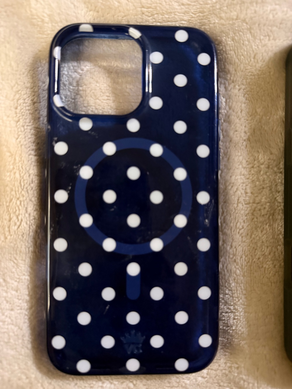 Velvet Caviar Navy Blue Polka Dot MagSafe Phone Case